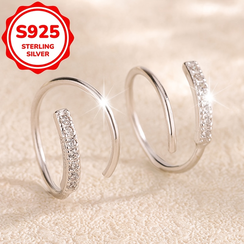 2pcs Women's S925 Silver Spiral Zirconia Stud Earrings